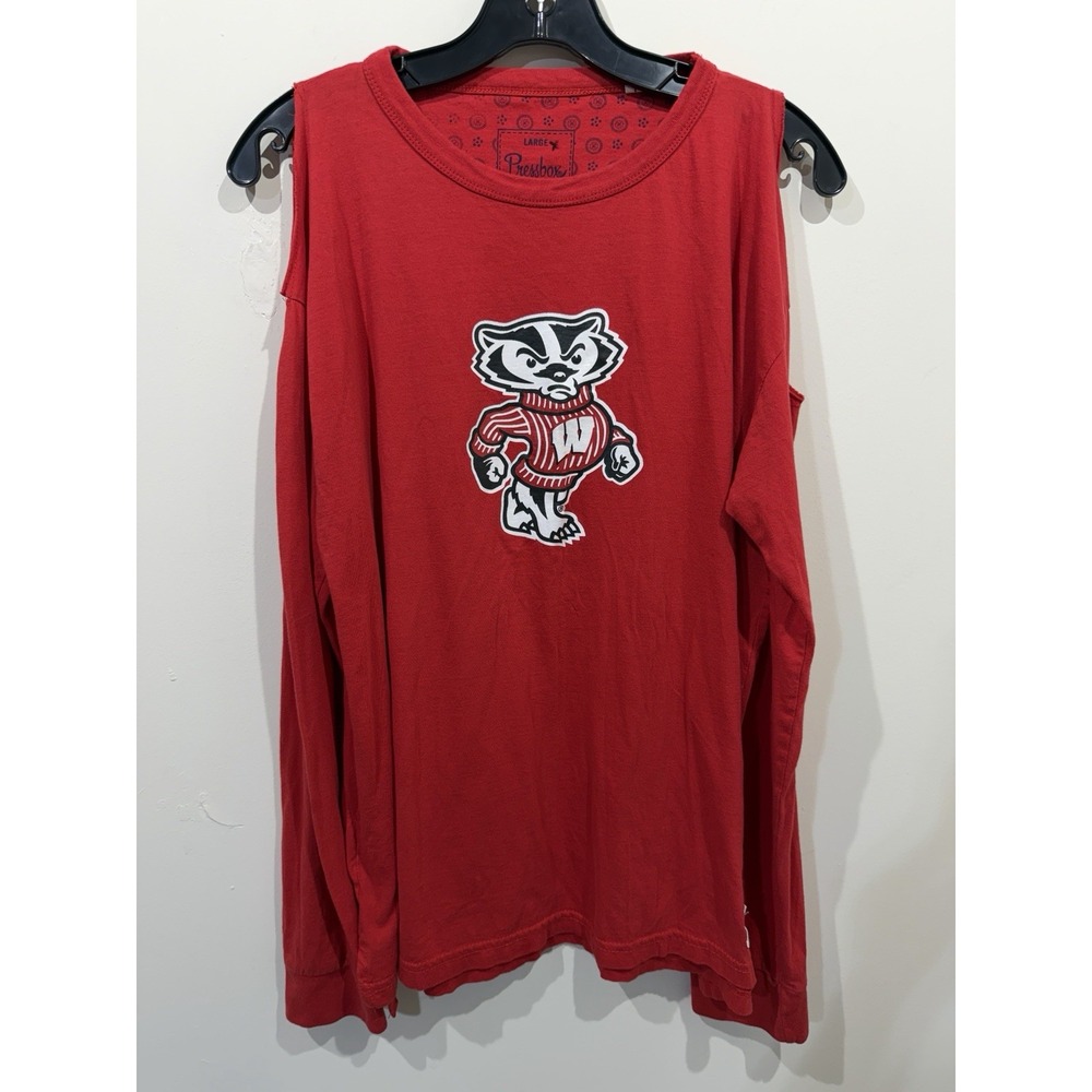 Pressbox Wisconsin Badgers Red Cold Shoulder Long Sleeve T-shirt Women's L